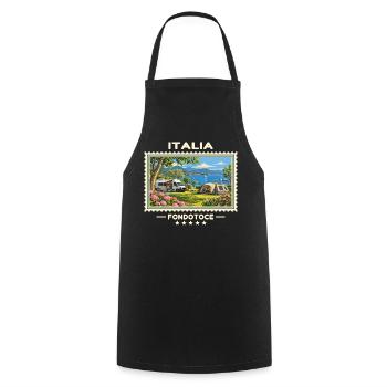 Italien Fondotoce Camping Vintage Reisemarke - Kochschürze - Schwarz - Vorne - AI Model Male 185 dark (185cm)