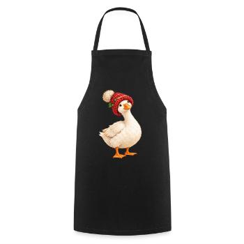 Weihnachtsgans mit Strickmütze – Cottagecore - Kochschürze - Schwarz - Vorne - AI Model Male 185 dark (185cm)