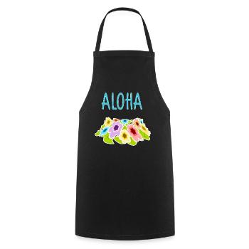 Aloha bunte Blumen Hawaii - Kochschürze - Schwarz - Vorne - AI Model Male 185 dark (185cm)