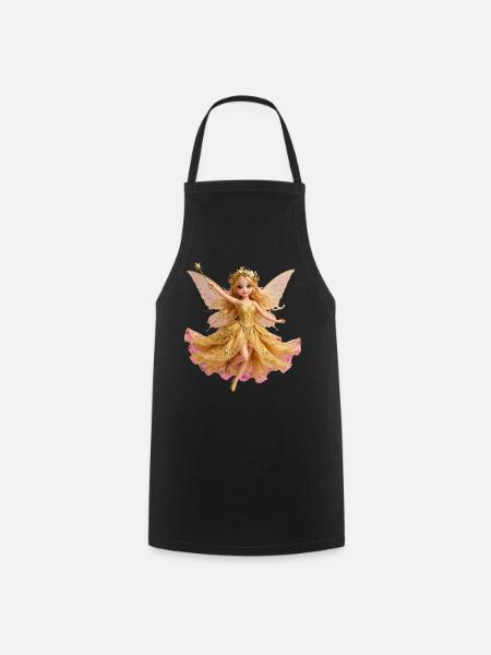 Goldene Fee mit Blumenkrone - Kochschürze - Schwarz