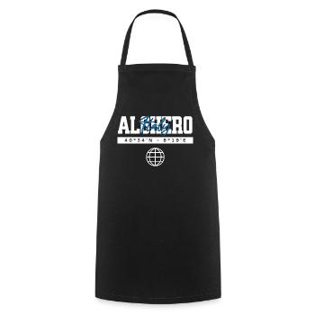 Alghero Italien Koordinaten Reise Souvenir - Kochschürze - Schwarz - Vorne - AI Model Male 185 dark (185cm)