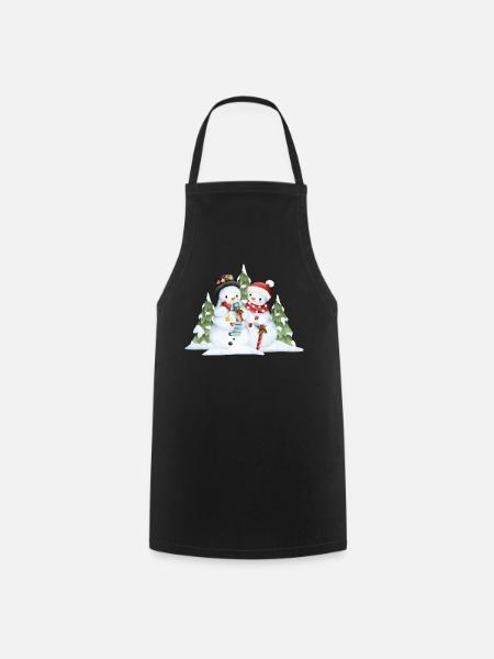 Schneemann-Duo-Geschenkszene - Kochschürze - Schwarz