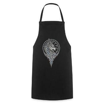 Die Walküre im Vegvisir – Runenkreis - Kochschürze - Schwarz - Vorne - AI Model Male 185 dark (185cm)