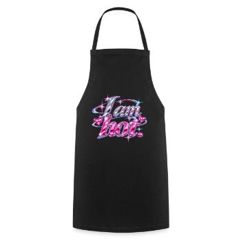 I am hot Glitzer Pink Schriftdesign - Kochschürze - Schwarz - Vorne - AI Model Male 185 dark (185cm)