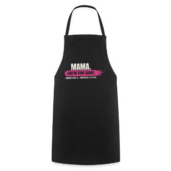 Mama – Chefin vom Chaos - Kochschürze - Schwarz - Vorne - AI Model Male 185 dark (185cm)