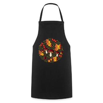 Herbstmotiv mit Pilzen und Hagebutten - Kochschürze - Schwarz - Vorne - AI Model Male 185 dark (185cm)
