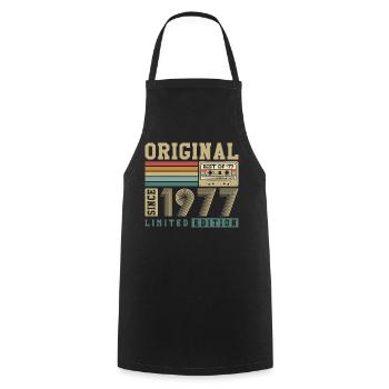Original 1977 Jahrgang 50. Geburtstag Vintage - Kochschürze - Schwarz - Vorne - AI Model Male 185 dark (185cm)