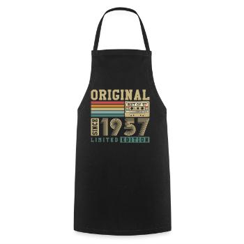 Original 1957 Jahrgang 70. Geburtstag Vintage - Kochschürze - Schwarz - Vorne - AI Model Male 185 dark (185cm)