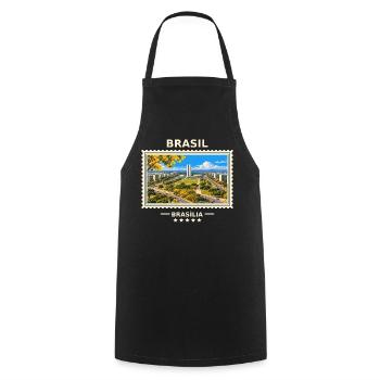 Brasilien Brasília Vintage Reisemarke - Kochschürze - Schwarz - Vorne - AI Model Male 185 dark (185cm)