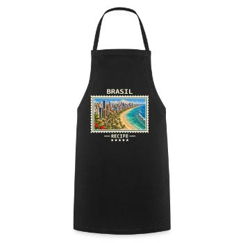 Brasilien Recife Vintage Reisemarke - Kochschürze - Schwarz - Vorne - AI Model Male 185 dark (185cm)