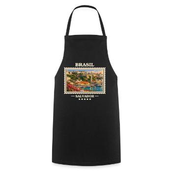 Brasilien Salvador Vintage Reisemarke - Kochschürze - Schwarz - Vorne - AI Model Male 185 dark (185cm)