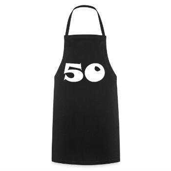 50. 50 JAHRE. 50-JÄHRIGES JUBILÄUM. 50-JÄHRIGES JUBILÄUM. - Kochschürze - Schwarz - Vorne - AI Model Male 185 dark (185cm)
