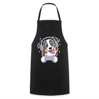 Gaming Australian Shepherd mit Headset Controller - Kochschürze - Schwarz - Vorne - AI Model Male 185 dark (185cm)