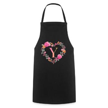 Y Monogramm Blumen Herz personalisierbar - Kochschürze - Schwarz - Vorne - AI Model Male 185 dark (185cm)