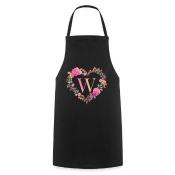 W Monogramm Blumen Herz personalisierbar - Kochschürze - Schwarz - Vorne - AI Model Male 185 dark (185cm)