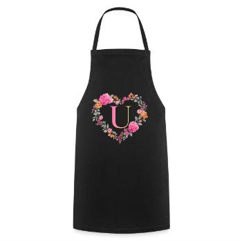 U Monogramm Blumen Herz personalisierbar - Kochschürze - Schwarz - Vorne - AI Model Male 185 dark (185cm)