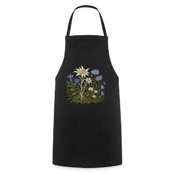 Alpenblumen – Botanische Vintage-Illustration - Kochschürze - Schwarz - Vorne - AI Model Male 185 dark (185cm)