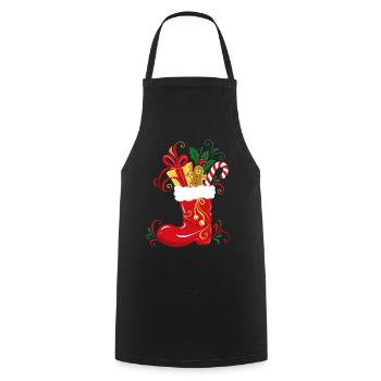 Nikolausstiefel mit Geschenken - Weihnachten - Kochschürze - Schwarz - Vorne - AI Model Male 185 dark (185cm)