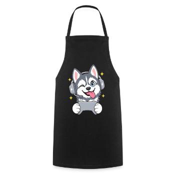 Gaming Sibirischer Husky mit Headset u Controller - Kochschürze - Schwarz - Vorne - AI Model Male 185 dark (185cm)
