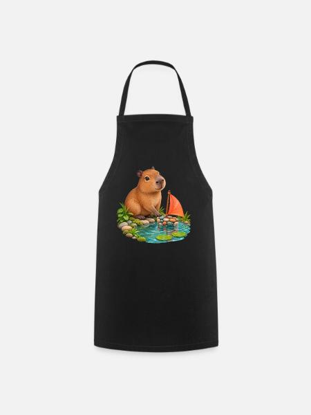 Kleines Capybara am Kieselboot - Kochschürze - Schwarz