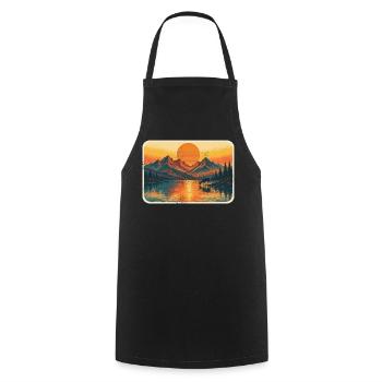 Retro Sonnenuntergang Berge See mit Hirsch - Kochschürze - Schwarz - Vorne - AI Model Male 185 dark (185cm)