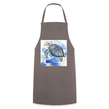 Turtle Monocle Illustration Watercolor - Cooking Apron - grey - Front - AI Model Male 185 dark (185cm)