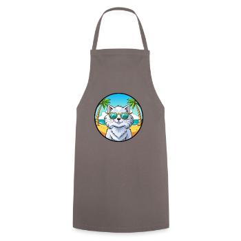 Weiße Langhaarkatze Persische Katzenrasse Cartoon Strand - Kochschürze - Grau - Vorne - AI Model Male 185 dark (185cm)