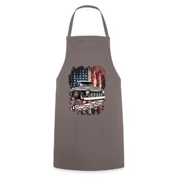 Vintager Pickup mit US-Flagge - Kochschürze - Grau - Vorne - AI Model Male 185 dark (185cm)