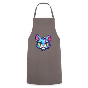 Pixie Bob Katze Rasse Aquarell Cartoon Kawaii Haustier - Kochschürze - Grau - Vorne - AI Model Male 185 dark (185cm)
