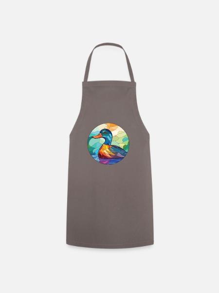 Bunte Aquarell-Tierhaustierillustration der Ente - Kochschürze - Grau