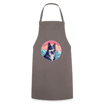 Mudi Hunderasse Cartoon Kawaii Aquarell - Kochschürze - Grau - Vorne - AI Model Male 185 dark (185cm)