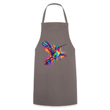 Kolibri – Buntes Neon Graffiti Vogelmotiv - Kochschürze - Grau - Vorne - AI Model Male 185 dark (185cm)