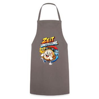 Zeitumstellung Cartoon Uhr Motiv - Kochschürze - Grau - Vorne - AI Model Male 185 dark (185cm)