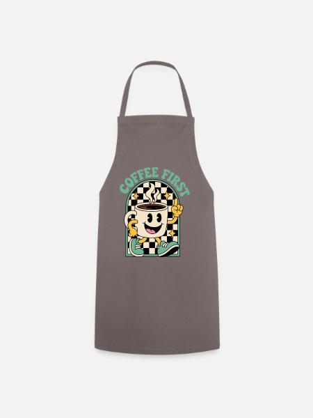 Kaffeetasse im Retrolook – Coffee First - Kochschürze - Grau