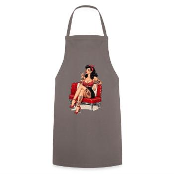 Rockabilly Pin-Up Girl mit Lolly und Tattoos - Kochschürze - Grau - Vorne - AI Model Male 185 dark (185cm)