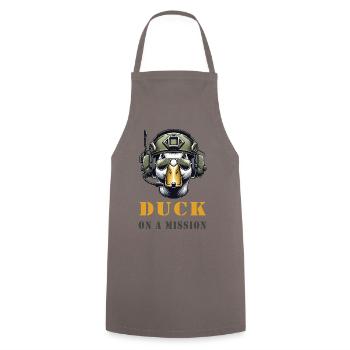 Coole Ente mit Militärhelm Duck on a Mission - Kochschürze - Grau - Vorne - AI Model Male 185 dark (185cm)