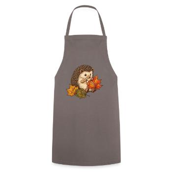 Süßer Igel näht Herbstblätter - Kochschürze - Grau - Vorne - AI Model Male 185 dark (185cm)