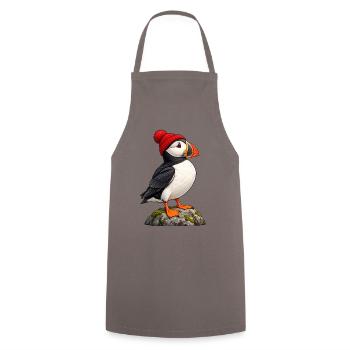 Papageitaucher mit roter Bobble-Mütze - Kochschürze - Grau - Vorne - AI Model Male 185 dark (185cm)