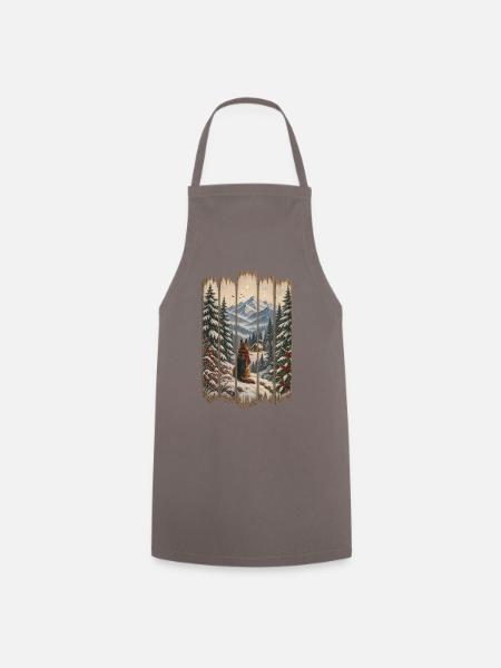 Winter-Waldhund-Weihnachtsdesign – rustikaler Schnee - Kochschürze - Grau