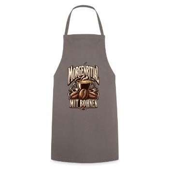Morgenritual mit Bohnen – Kaffee Liebe Vintage - Kochschürze - Grau - Vorne - AI Model Male 185 dark (185cm)