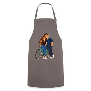 Paar auf dem Fahrrad: Liebesmoment - Kochschürze - Grau - Vorne - AI Model Male 185 dark (185cm)