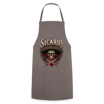 Sicario Totenkopf mit Sombrero - Kochschürze - Grau - Vorne - AI Model Male 185 dark (185cm)
