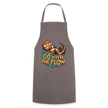 Go with the Flow Otter Low Poly Kaffee Entspannt - Kochschürze - Grau - Vorne - AI Model Male 185 dark (185cm)