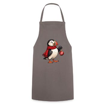 Weihnachts-Papageitaucher mit rotem Schal und Ornament - Kochschürze - Grau - Vorne - AI Model Male 185 dark (185cm)