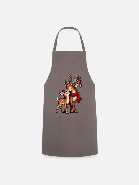 Weihnachts-Rentier-Paar mit rotem Schal - Kochschürze - Grau
