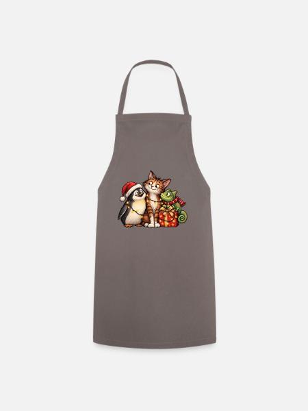 Weihnachts-Pinguin-Katze und Chamäleon-Freunde - Kochschürze - Grau