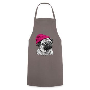 Pug im Pink Beanie - Kochschürze - Grau - Vorne - AI Model Male 185 dark (185cm)