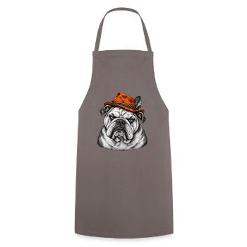 Bulldog im Orange Hut – Retro Flair - Kochschürze - Grau - Vorne - AI Model Male 185 dark (185cm)