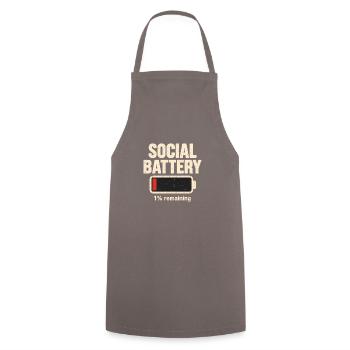 Soziale Batterie / Social Battery 1% Meme - Kochschürze - Grau - Vorne - AI Model Male 185 dark (185cm)