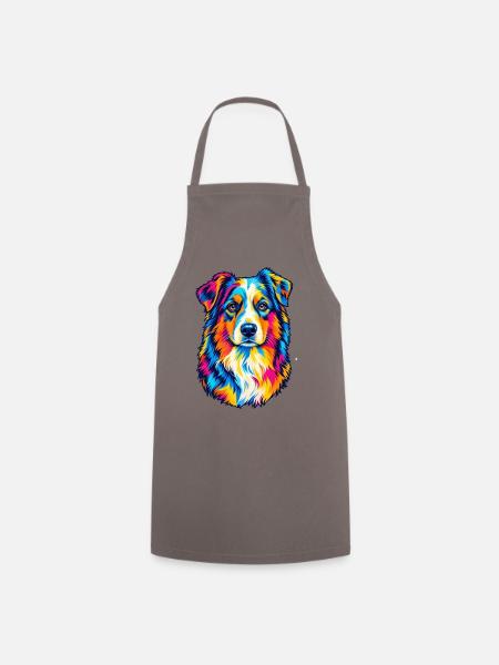 Bunter Australian Shepherd – Pop-Art-Aussie-Hund - Kochschürze - Grau